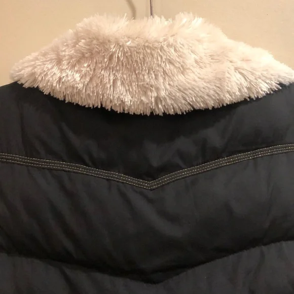 Big Chill black puffer vest jacket sleeveless sherpa trim zip pockets size small - Picture 4 of 8